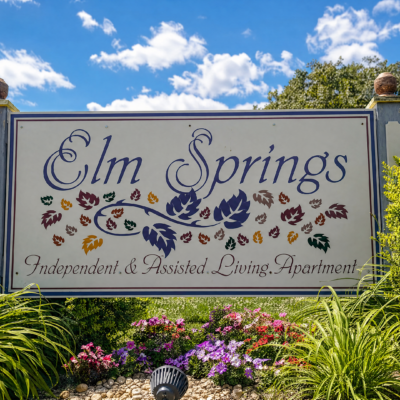 A large sign reading 
